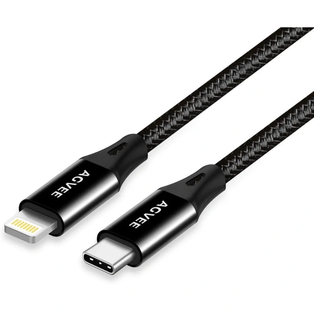 AGVEE 2 Pack Black 10ft Long USB-C to Lightning Charging Cable, Braided Durable